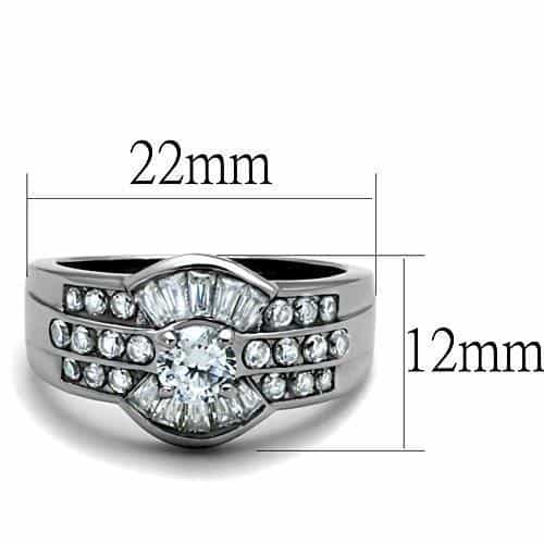 Stainless Steel CZ Round Baguette Channel Wide Band Ring view 5