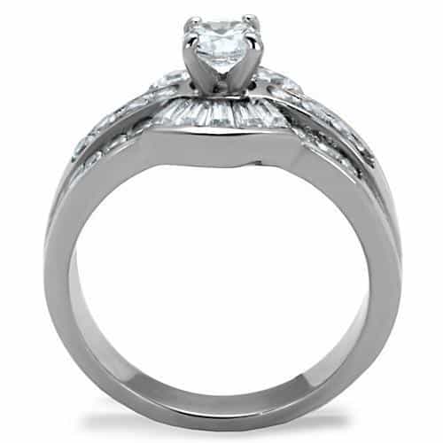 Stainless Steel CZ Round Baguette Channel Wide Band Ring view 6