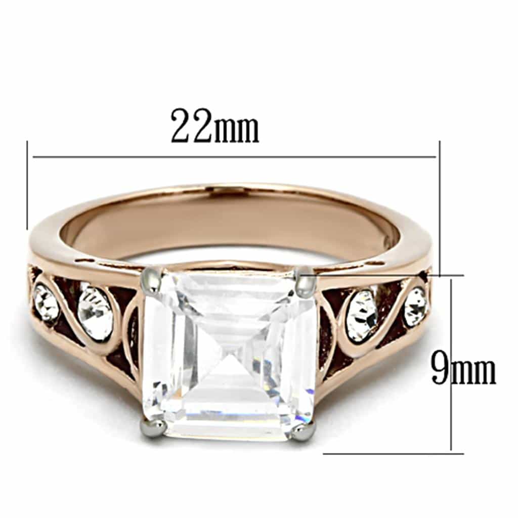 Stainless Steel Princess Cut Rose Gold Filigree Ring view 6