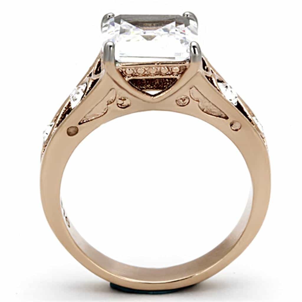 Stainless Steel Princess Cut Rose Gold Filigree Ring view 7