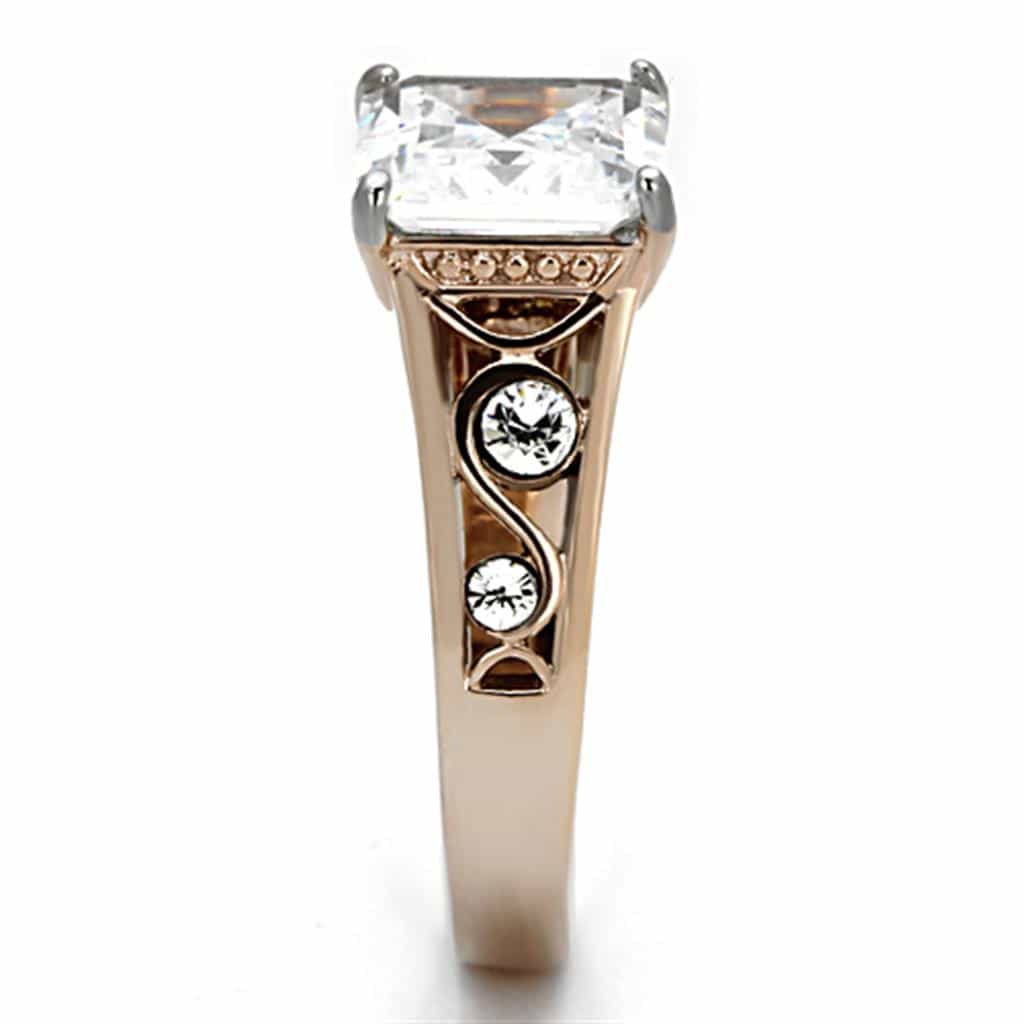 Stainless Steel Princess Cut Rose Gold Filigree Ring view 4