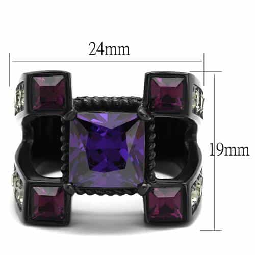 Stainless Steel Black Purple Princess Fuchsia Baguette Ring view 6