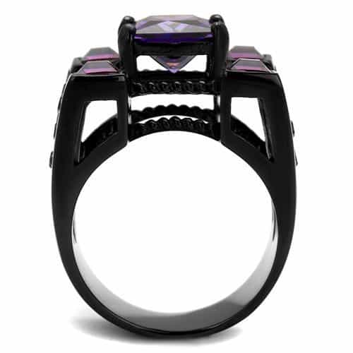 Stainless Steel Black Purple Princess Fuchsia Baguette Ring view 7