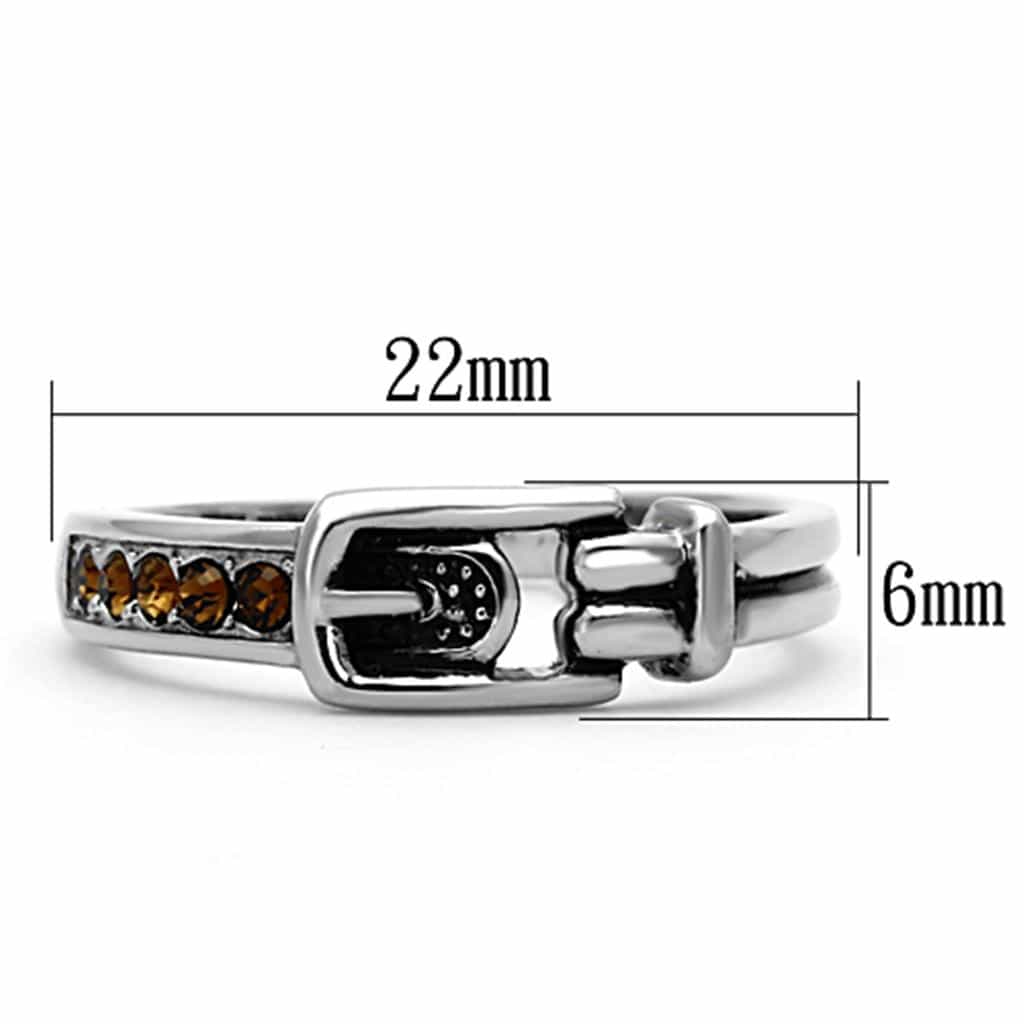 Stainless Steel Champagne Crystal Buckle Band Ring view 7
