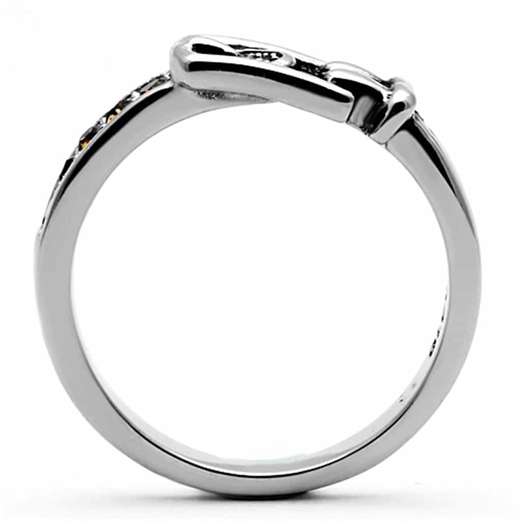 Stainless Steel Champagne Crystal Buckle Band Ring view 3