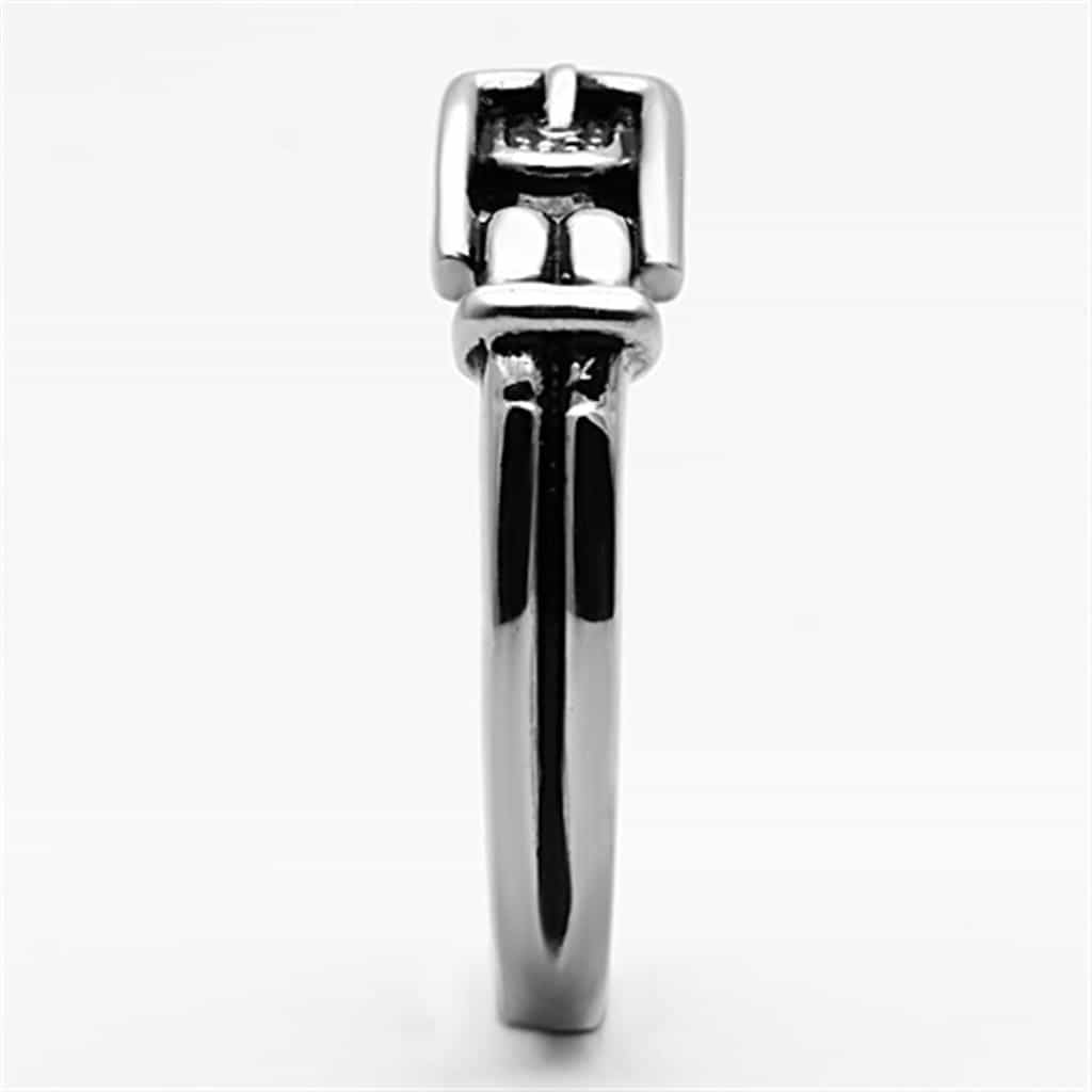 Stainless Steel Champagne Crystal Buckle Band Ring view 9
