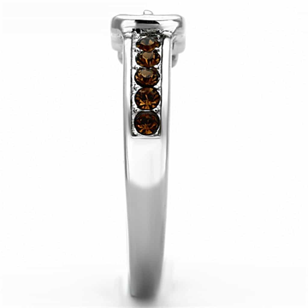Stainless Steel Champagne Crystal Buckle Band Ring view 10