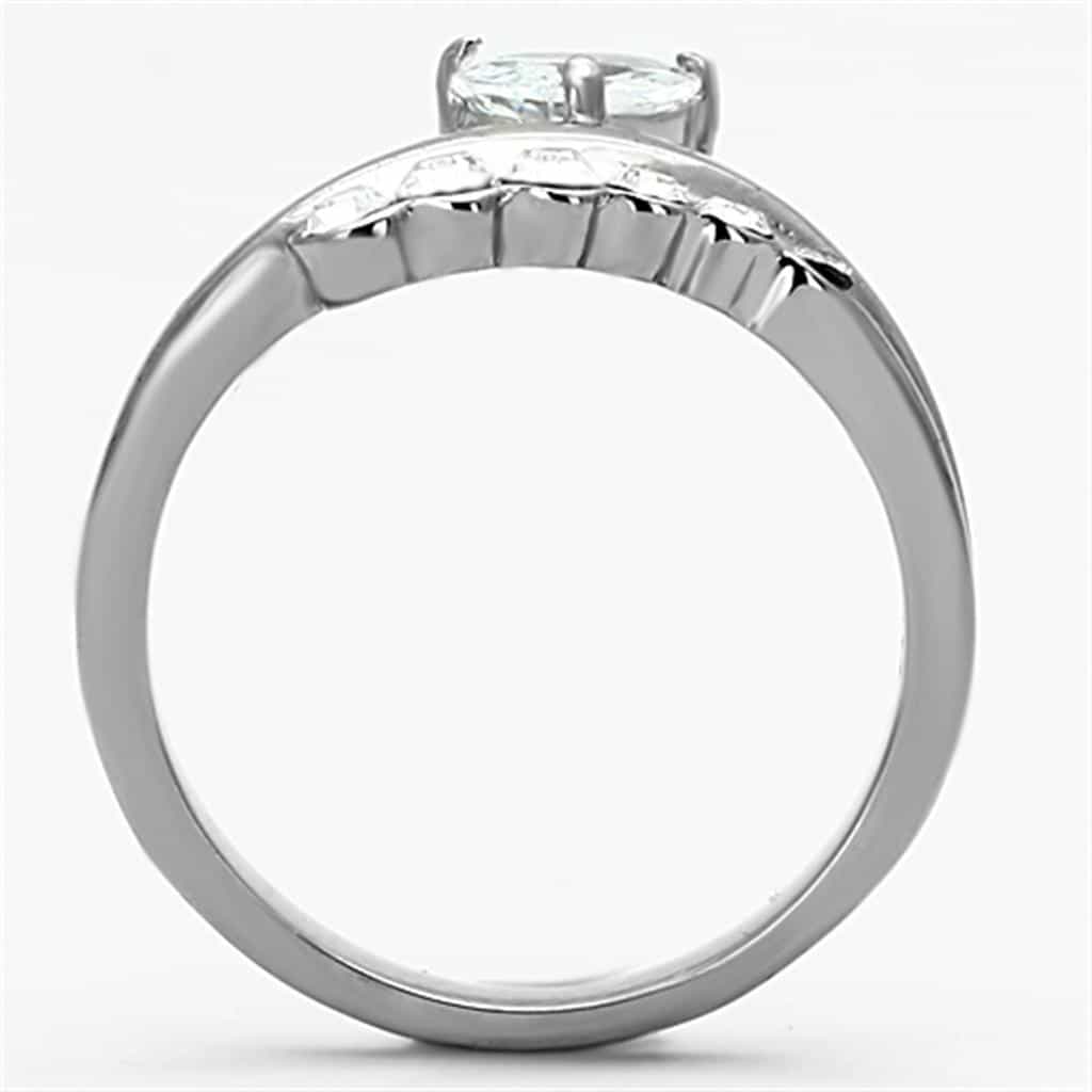 Stainless Steel CZ Pear Graduated Accent Band Ring view 7