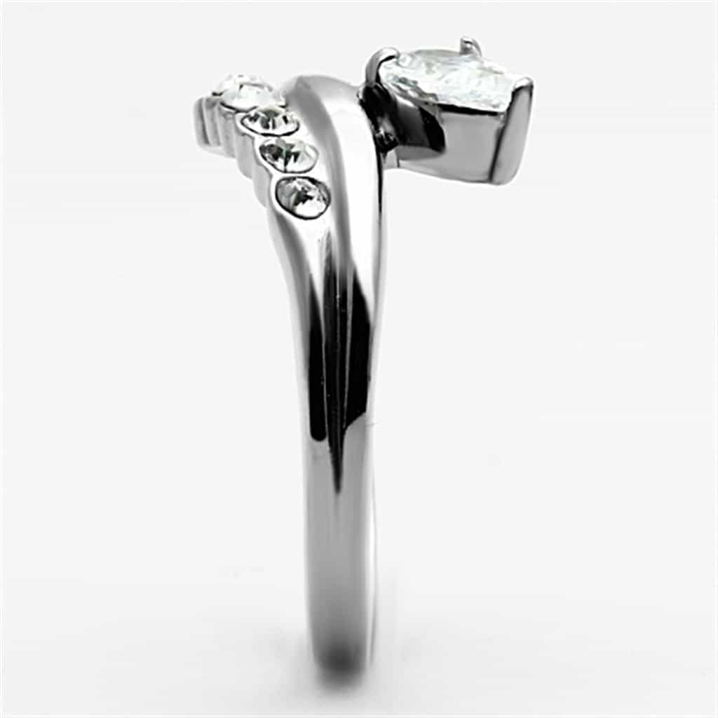 Stainless Steel CZ Pear Graduated Accent Band Ring view 8