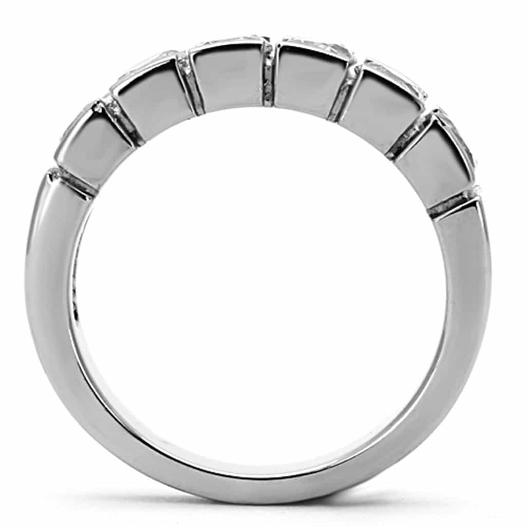 Stainless Steel CZ Round Five Stone Channel Band Ring view 7