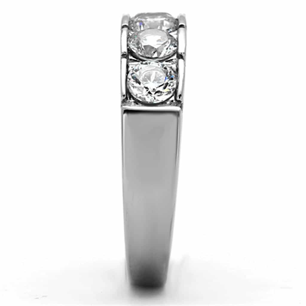 Stainless Steel CZ Round Five Stone Channel Band Ring view 8