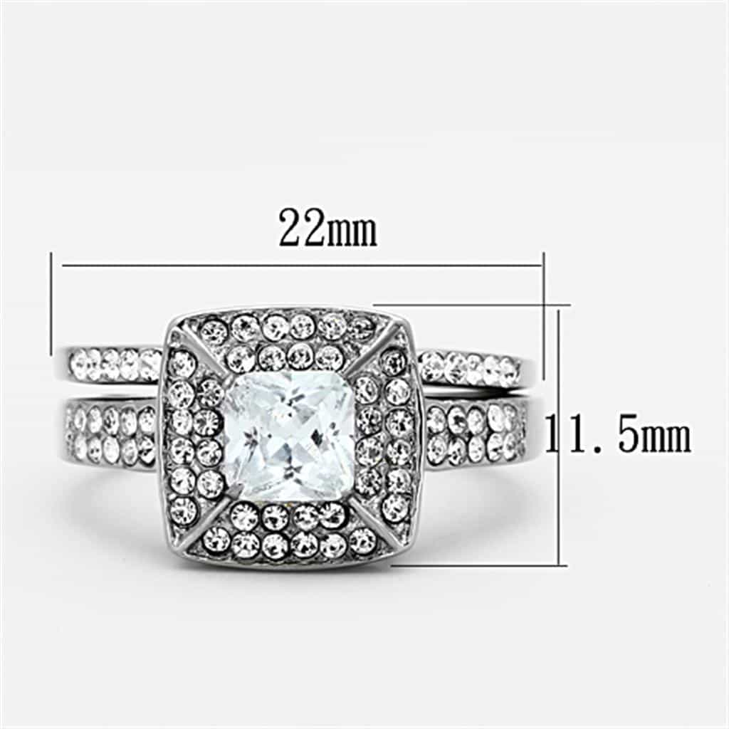 Stainless Steel CZ Cushion Halo Bridal Ring view 6