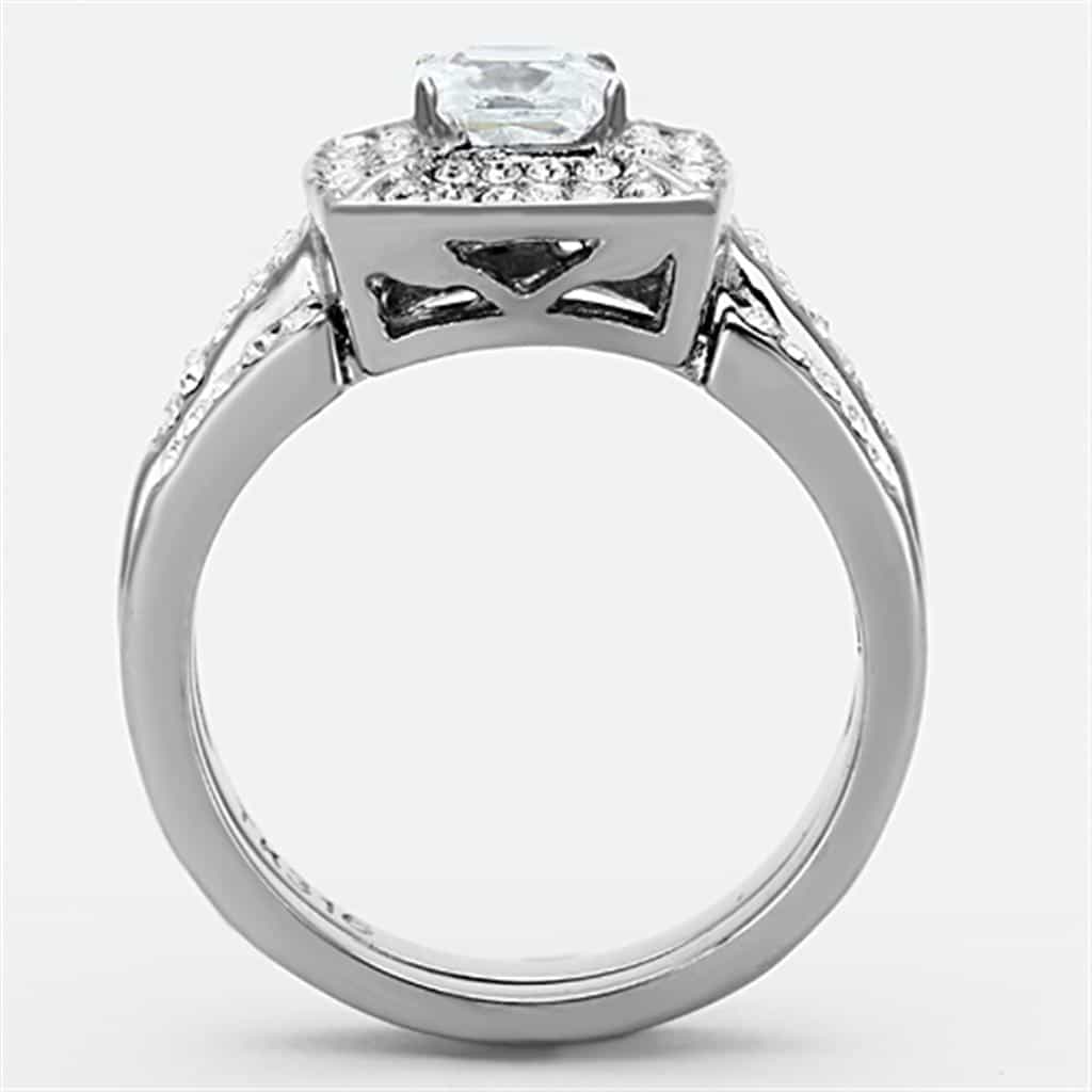 Stainless Steel CZ Cushion Halo Bridal Ring view 7