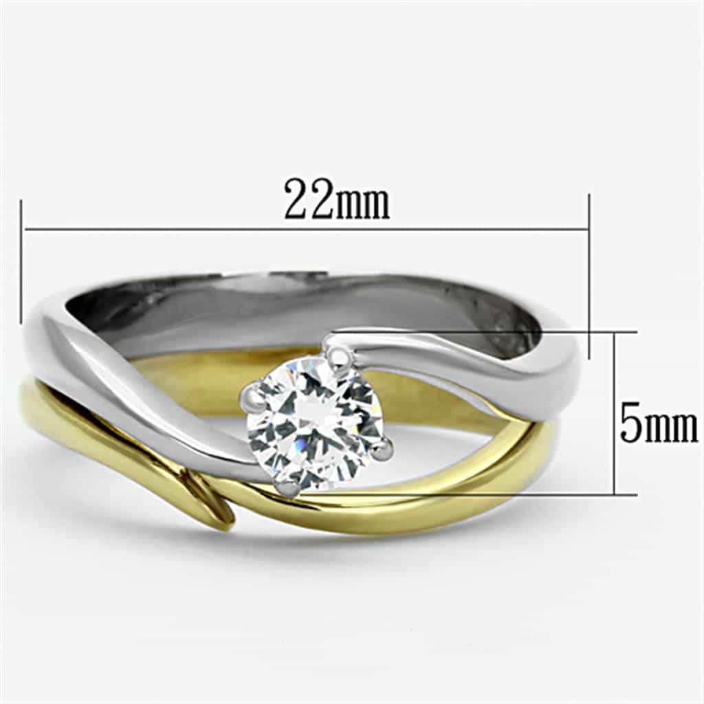 Stainless Steel Two Tone CZ Round Solitaire Bypass Bridal Ring view 6