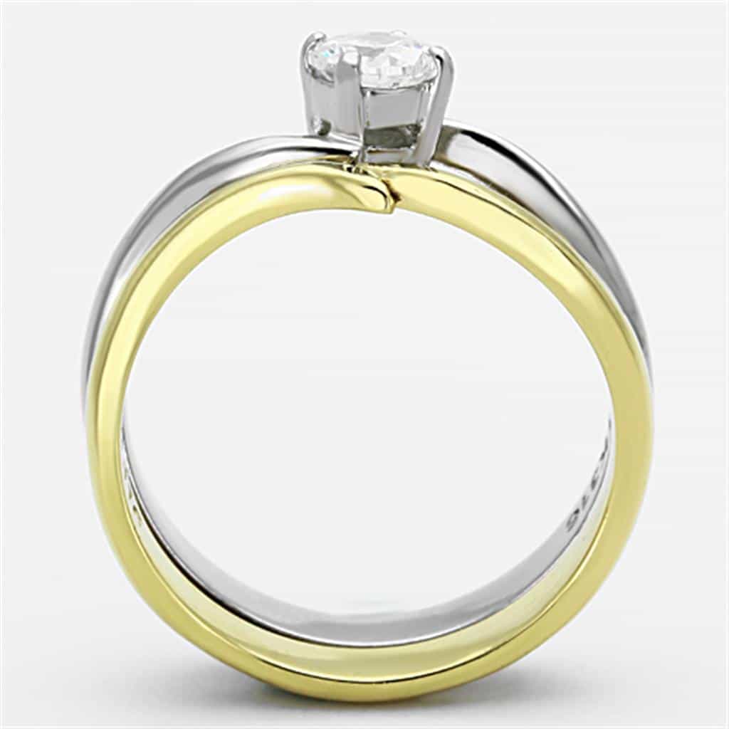 Stainless Steel Two Tone CZ Round Solitaire Bypass Bridal Ring view 7