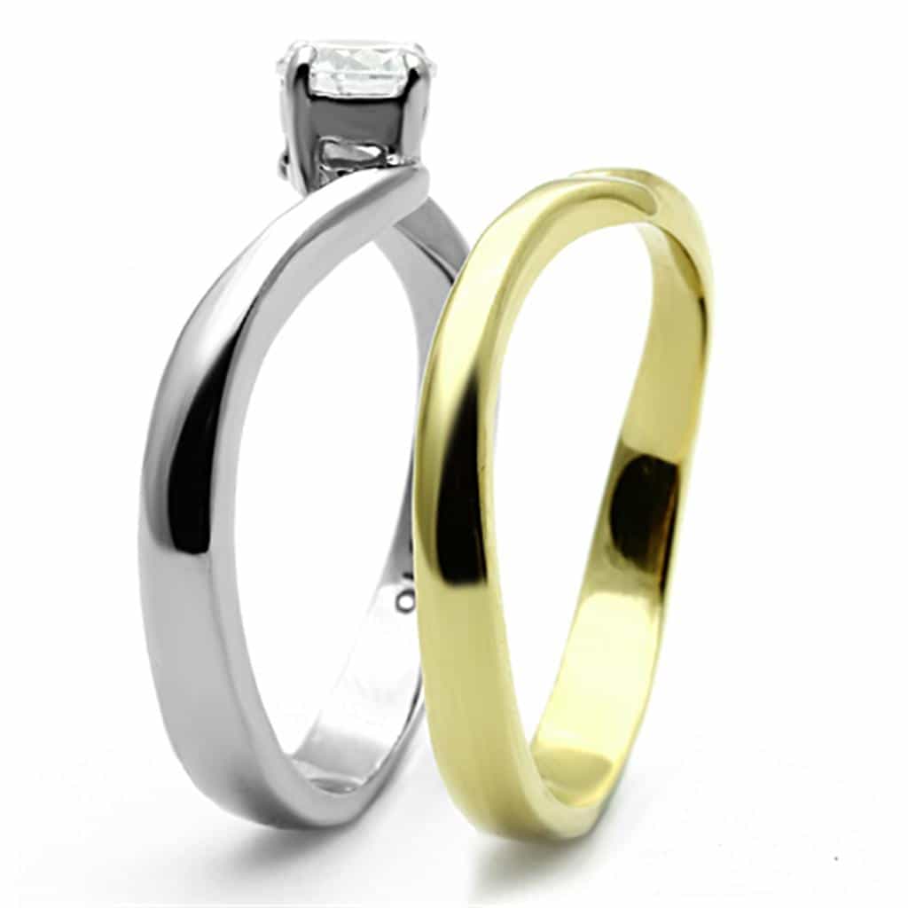 Stainless Steel Two Tone CZ Round Solitaire Bypass Bridal Ring view 8
