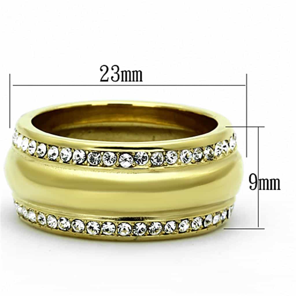 Stainless Steel Gold CZ Channel Double Row Wide Band Ring view 6