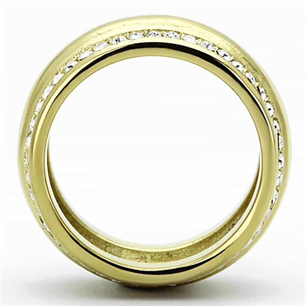 Stainless Steel Gold CZ Channel Double Row Wide Band Ring view 3
