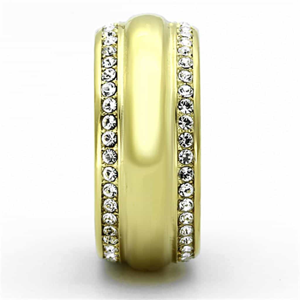 Stainless Steel Gold CZ Channel Double Row Wide Band Ring view 8