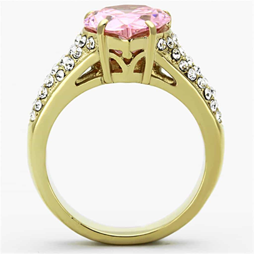 Stainless Steel Pink CZ Oval Pave Ring | The Stainless Jewelry view 3