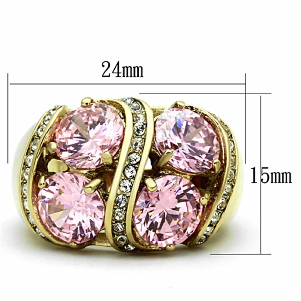 Stainless Steel Gold Pink Multi Stone CZ Cluster Ring view 2
