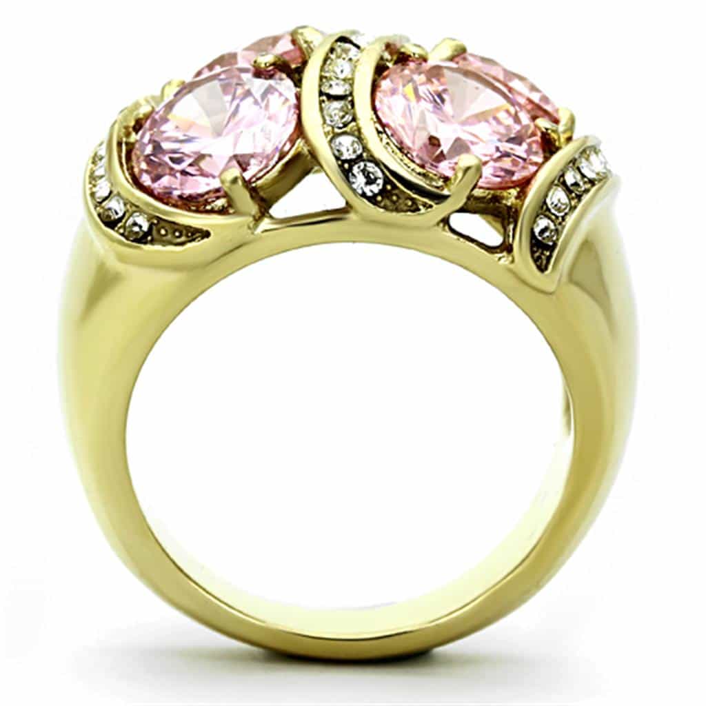 Stainless Steel Gold Pink Multi Stone CZ Cluster Ring view 3