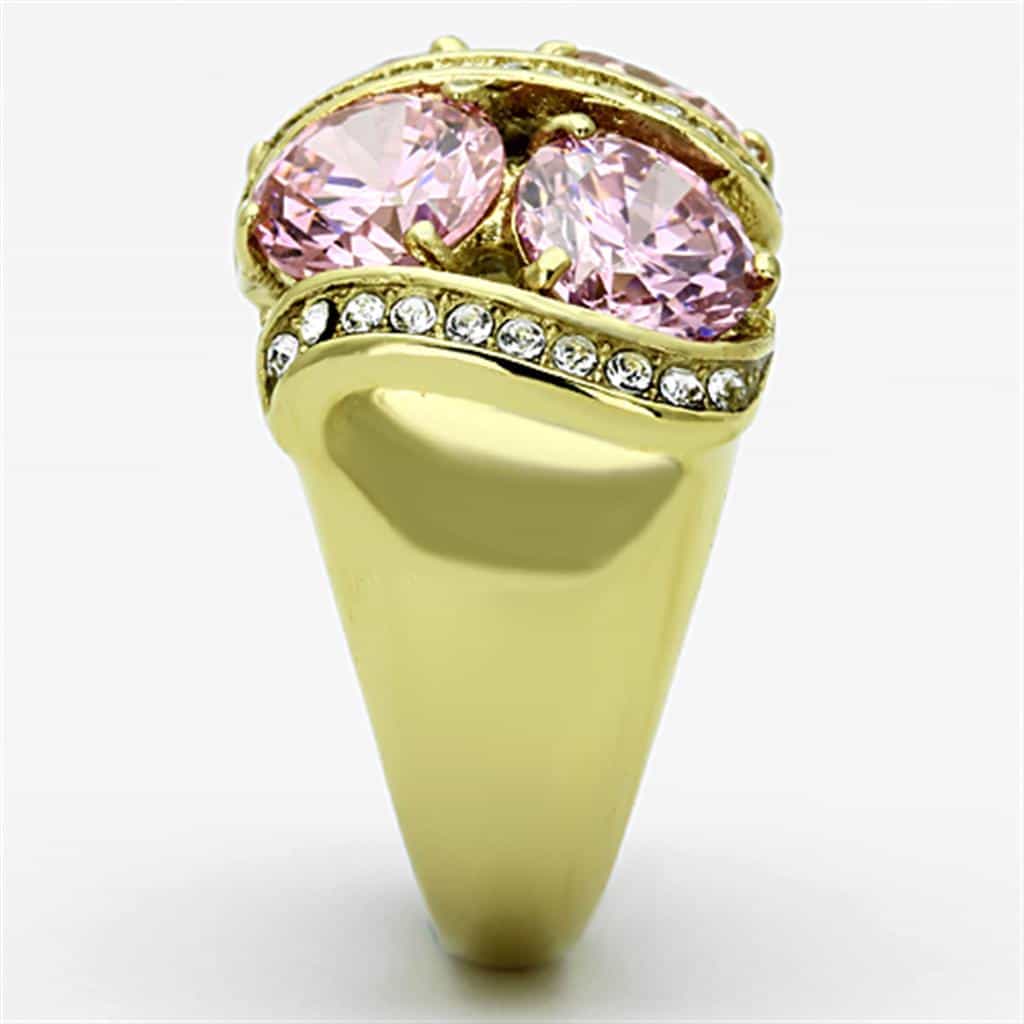 Stainless Steel Gold Pink Multi Stone CZ Cluster Ring view 8