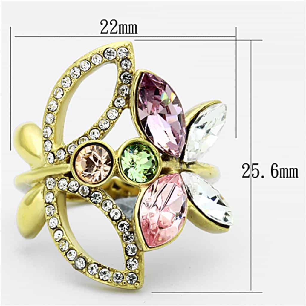 Stainless Steel Gold IP Crystal Leaf Ring | The Stainless Jewelry view 6