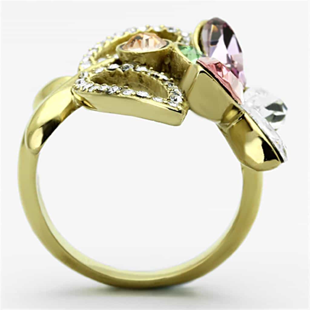 Stainless Steel Gold IP Crystal Leaf Ring | The Stainless Jewelry view 7