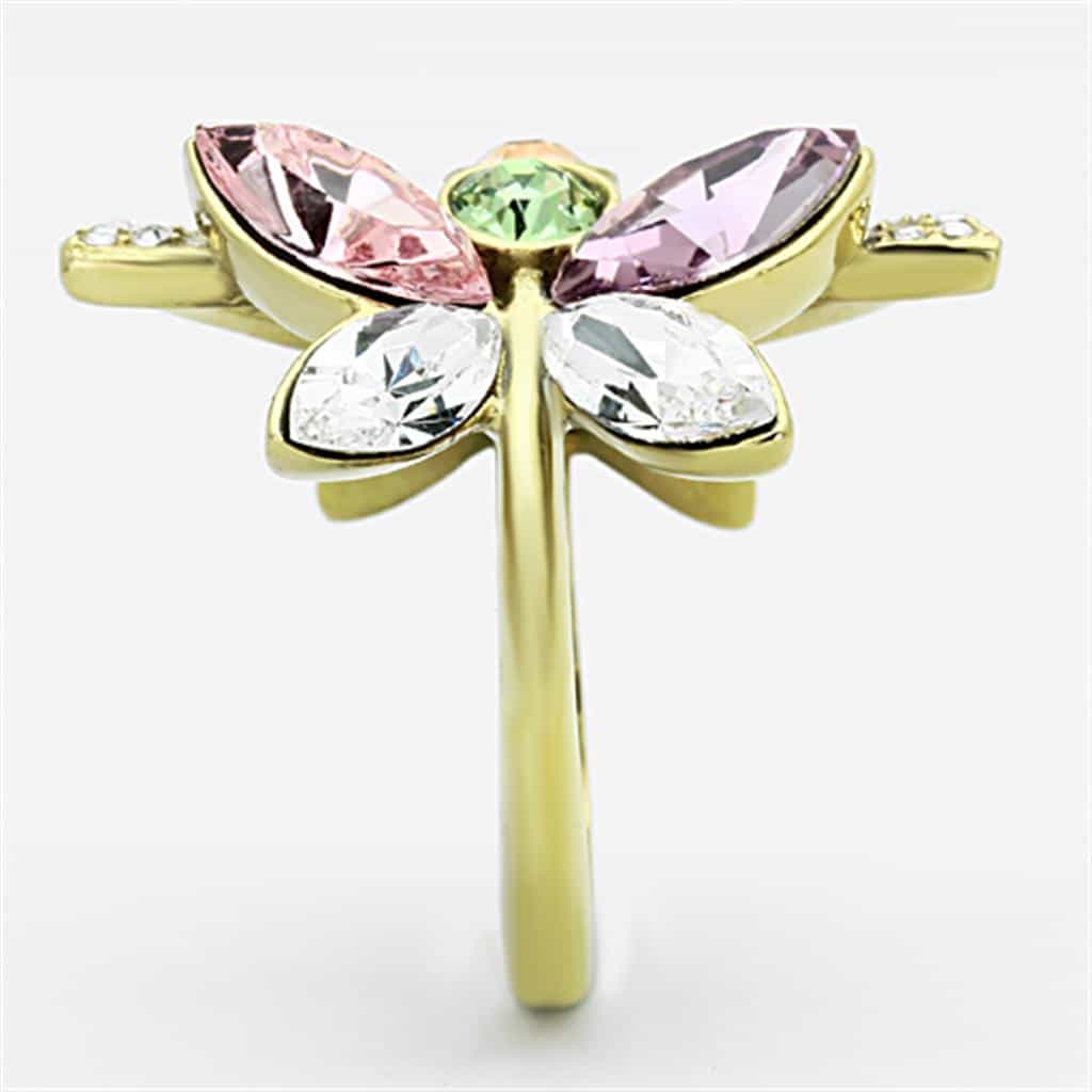 Stainless Steel Gold IP Crystal Leaf Ring | The Stainless Jewelry view 8