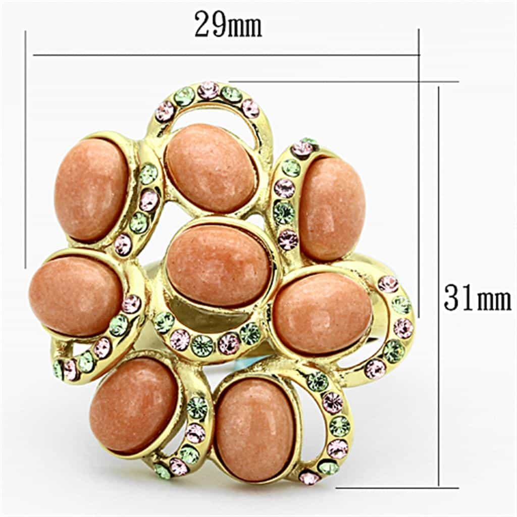 Stainless Steel Gold Peach Cabochon Oval Cluster Flower Ring view 7