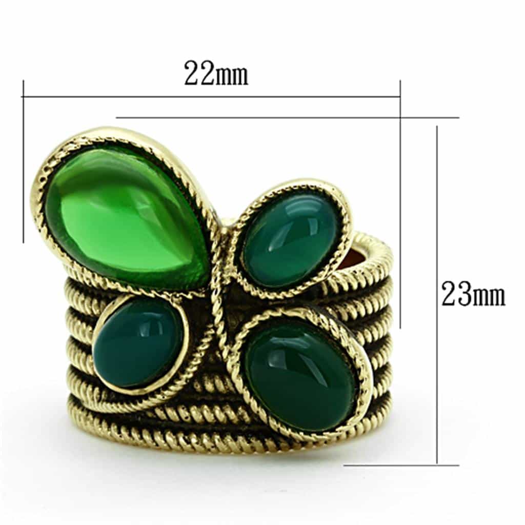 Stainless Steel Gold Green Cabochon Teardrop Trefoil Ring view 2