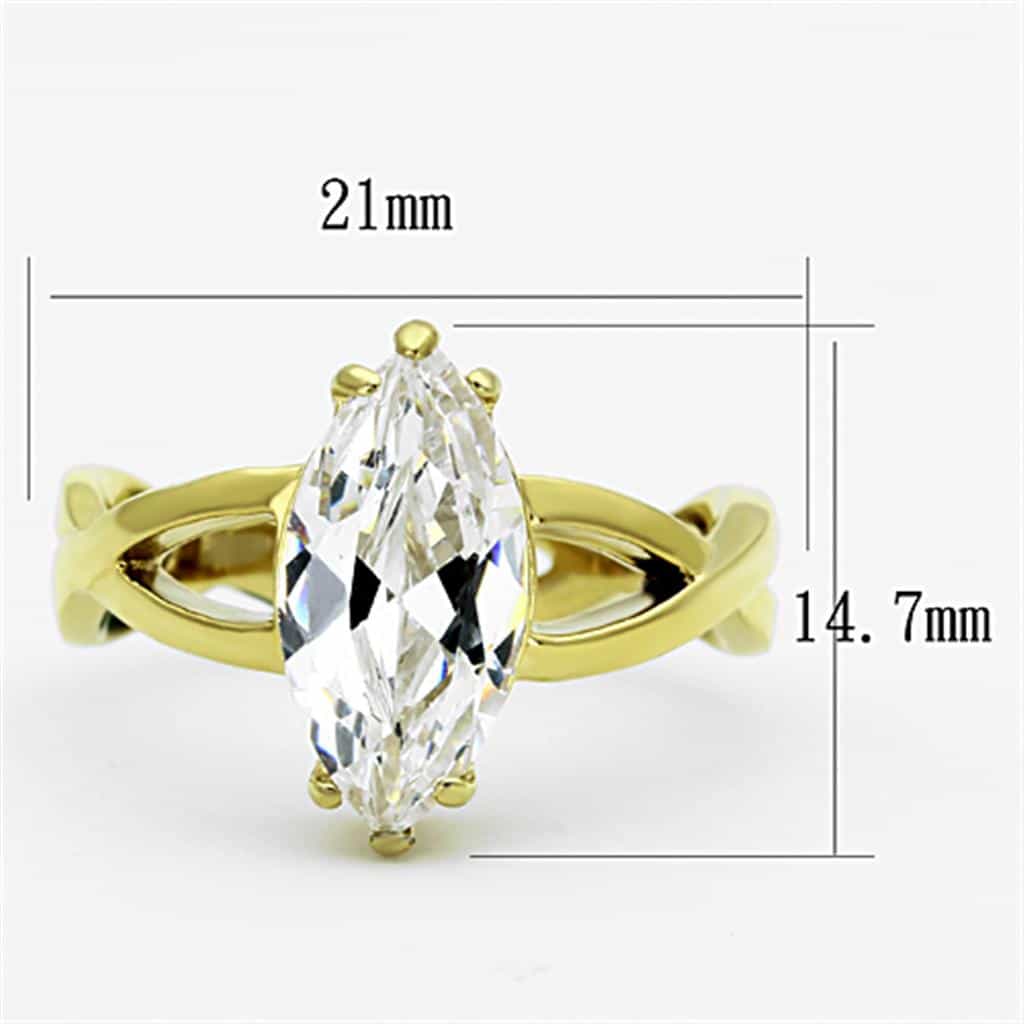 Stainless Steel Gold CZ Marquise Solitaire Open Weave Ring view 6