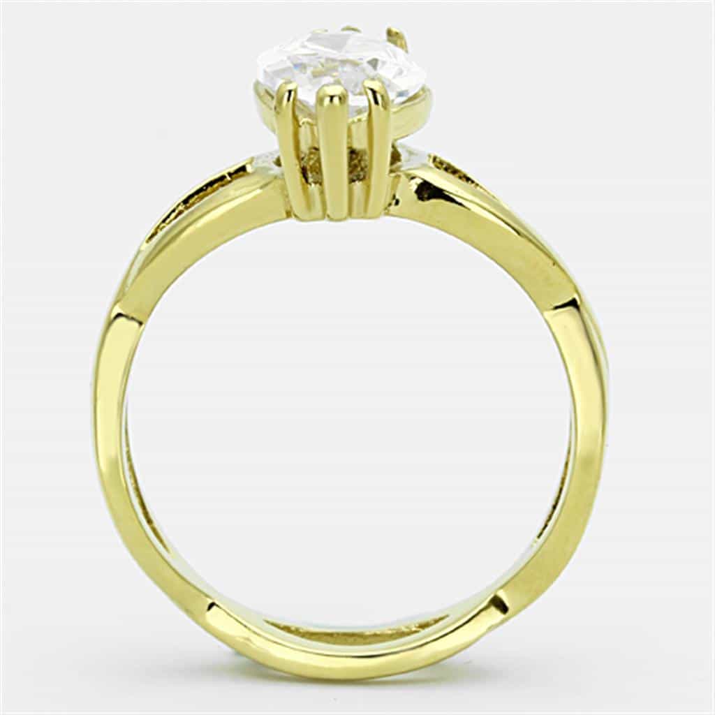 Stainless Steel Gold CZ Marquise Solitaire Open Weave Ring view 7