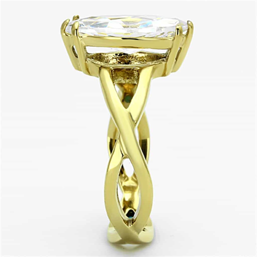 Stainless Steel Gold CZ Marquise Solitaire Open Weave Ring view 8