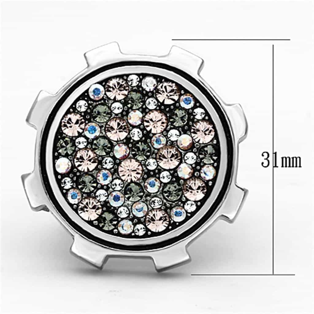 Stainless Steel Champagne Crystal Pave Gear Dome Ring view 6