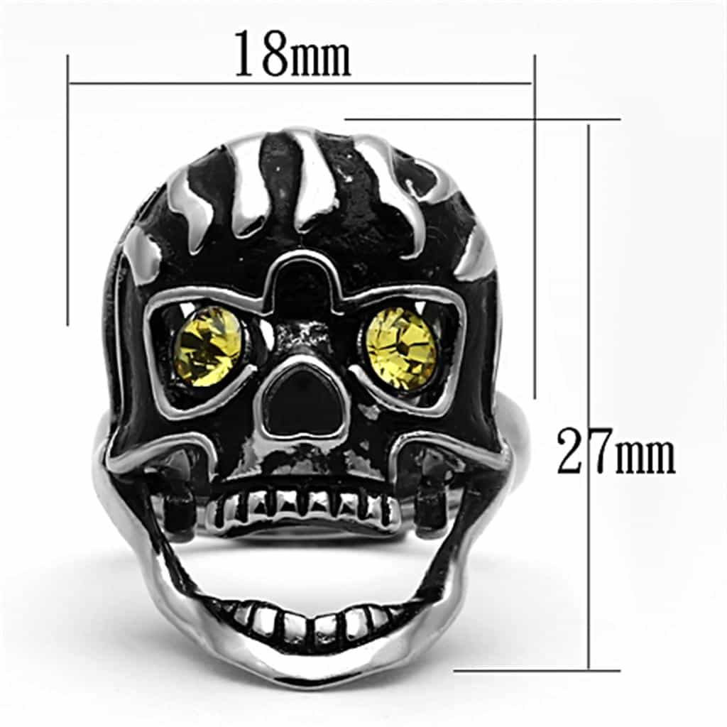 Stainless Steel Black Enamel Skull Yellow CZ Eyes Ring view 7