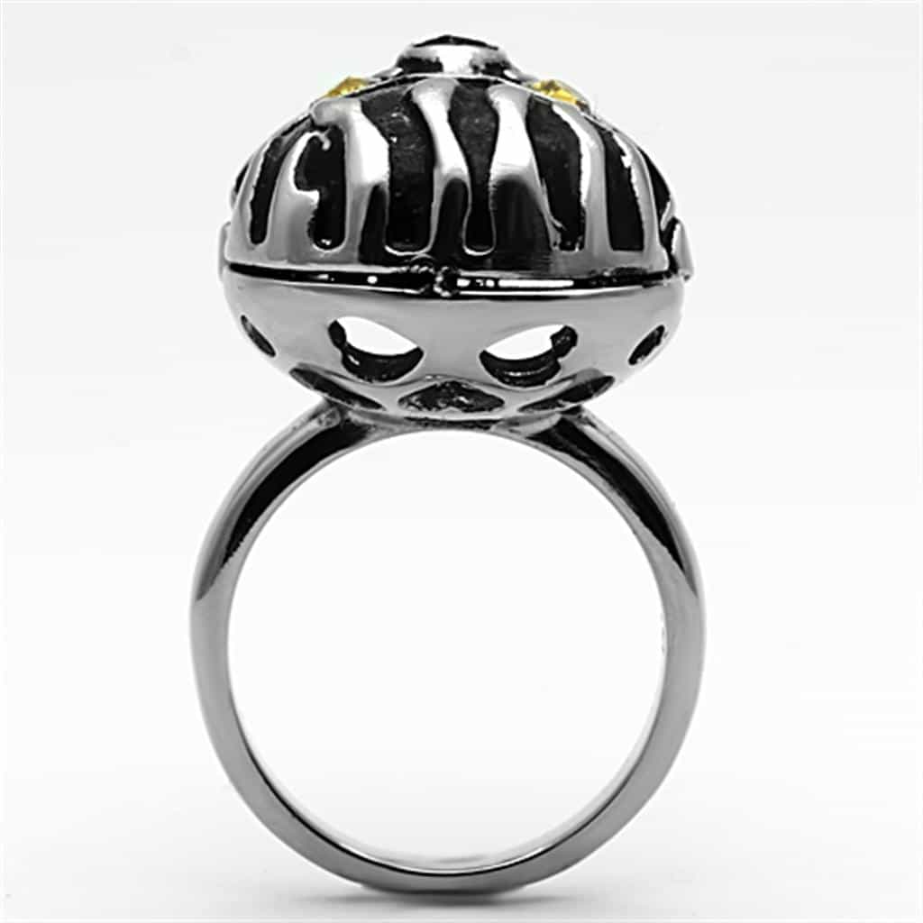 Stainless Steel Black Enamel Skull Yellow CZ Eyes Ring view 9