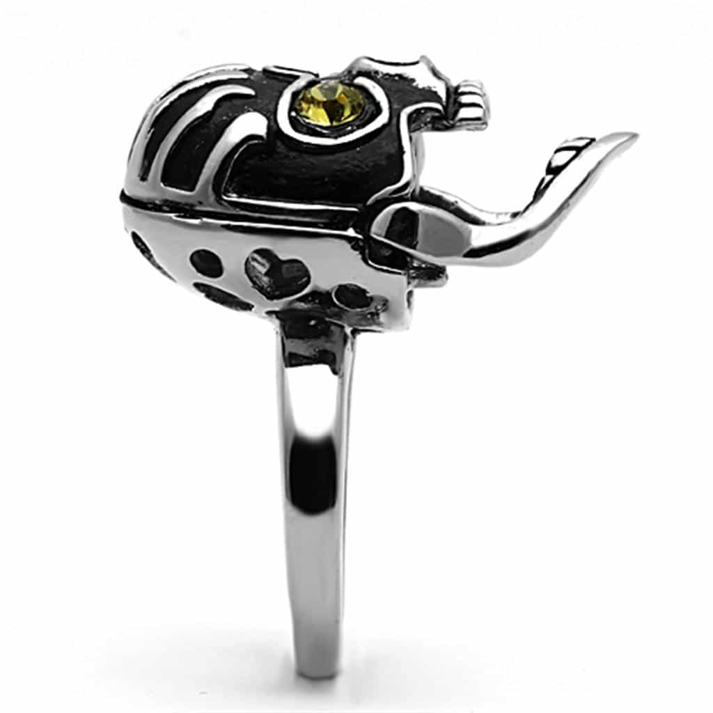 Stainless Steel Black Enamel Skull Yellow CZ Eyes Ring view 10
