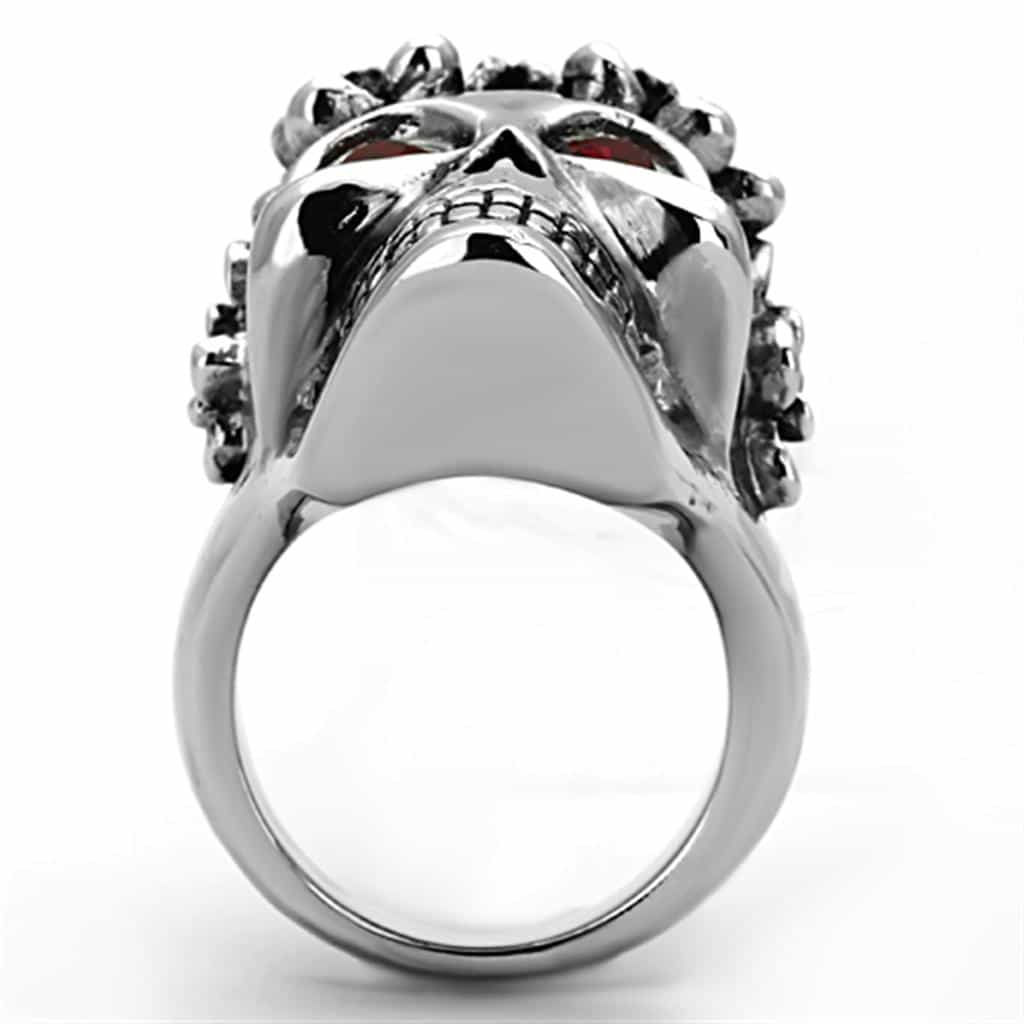Stainless Steel Skull Red CZ Eyes Floral Vine Ring view 8