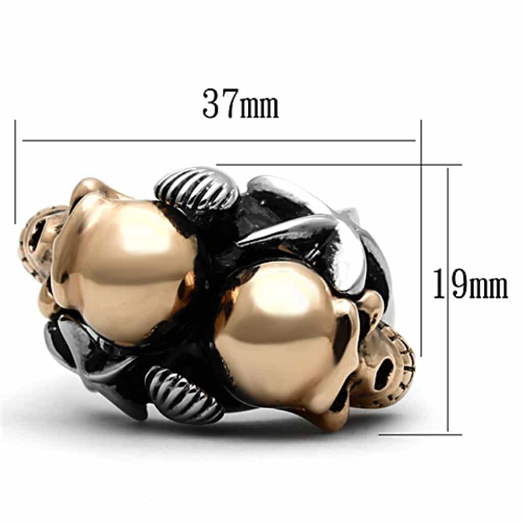 Stainless Steel Rose Gold Dual Skull Star Shell Ring view 8