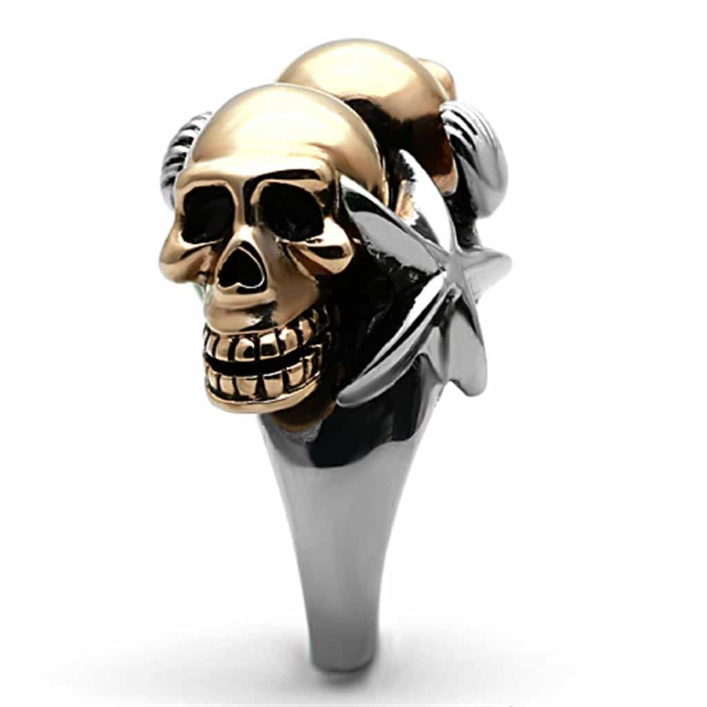Stainless Steel Rose Gold Dual Skull Star Shell Ring view 6
