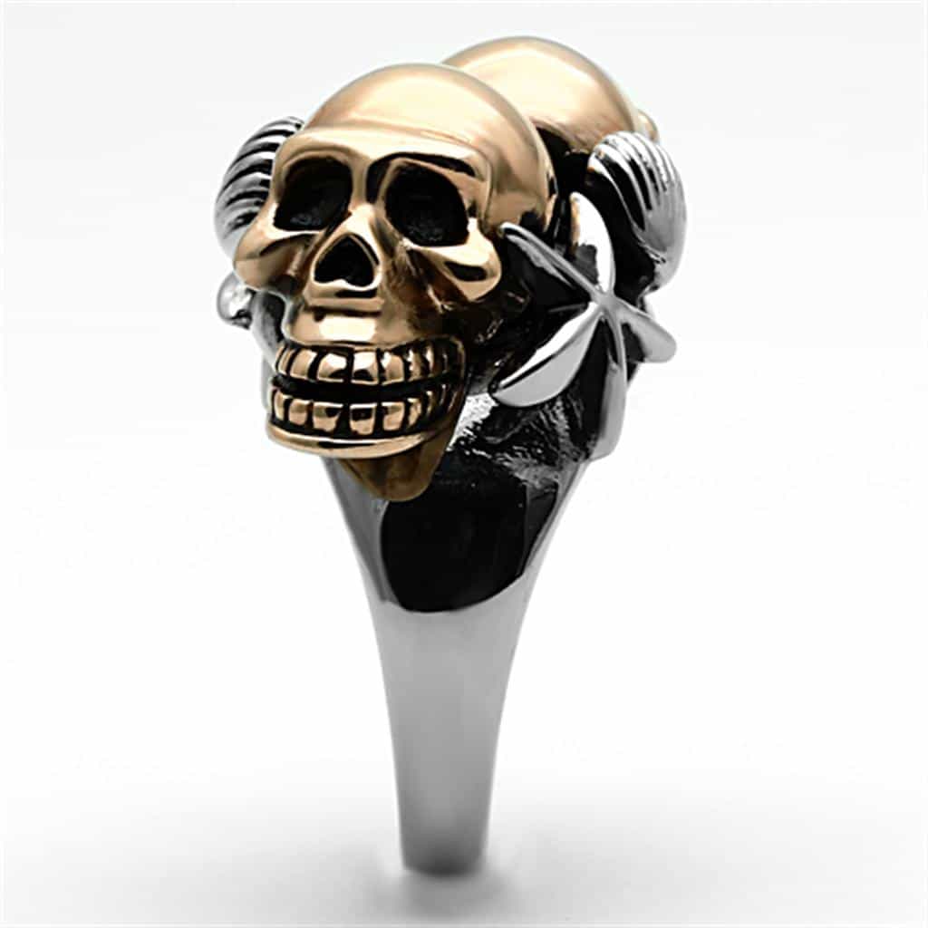 Stainless Steel Rose Gold Dual Skull Star Shell Ring view 5