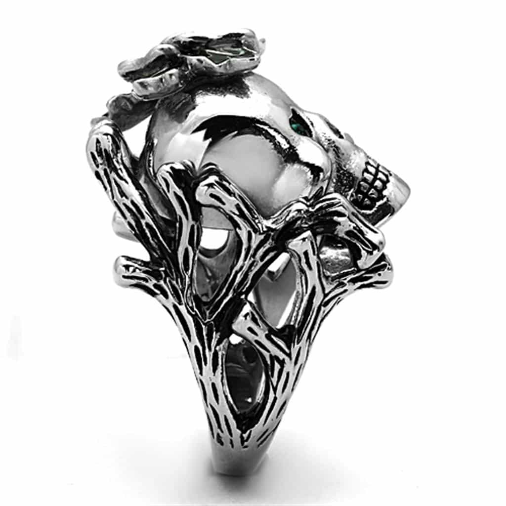 Stainless Steel Skull Purple Rose Vine Statement Ring view 6