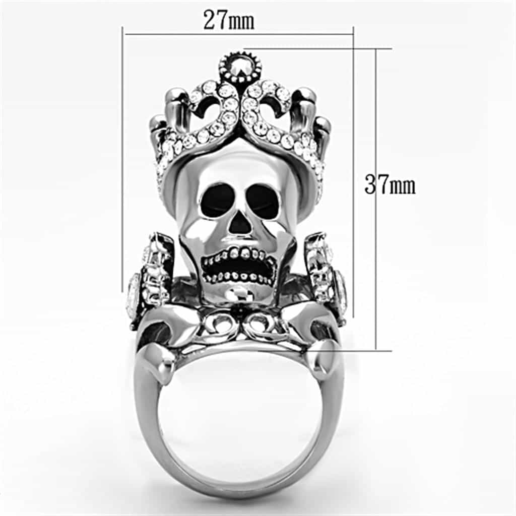 Stainless Steel Skull Crown Crossbones CZ Statement Ring view 2