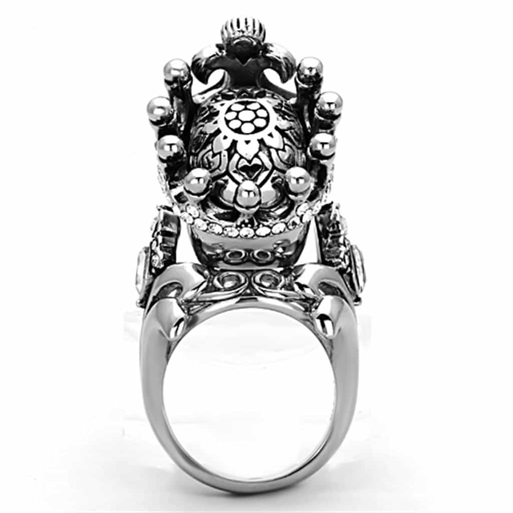 Stainless Steel Skull Crown Crossbones CZ Statement Ring view 7