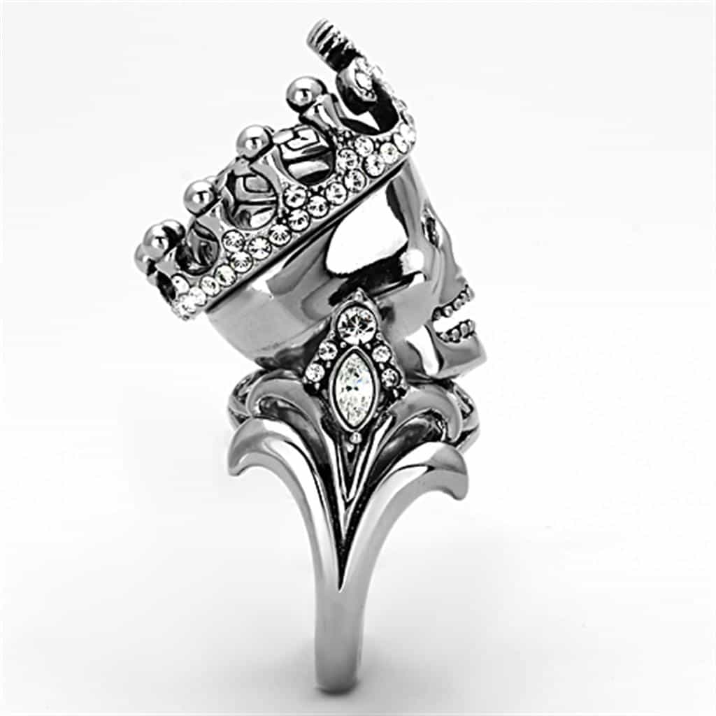 Stainless Steel Skull Crown Crossbones CZ Statement Ring view 8