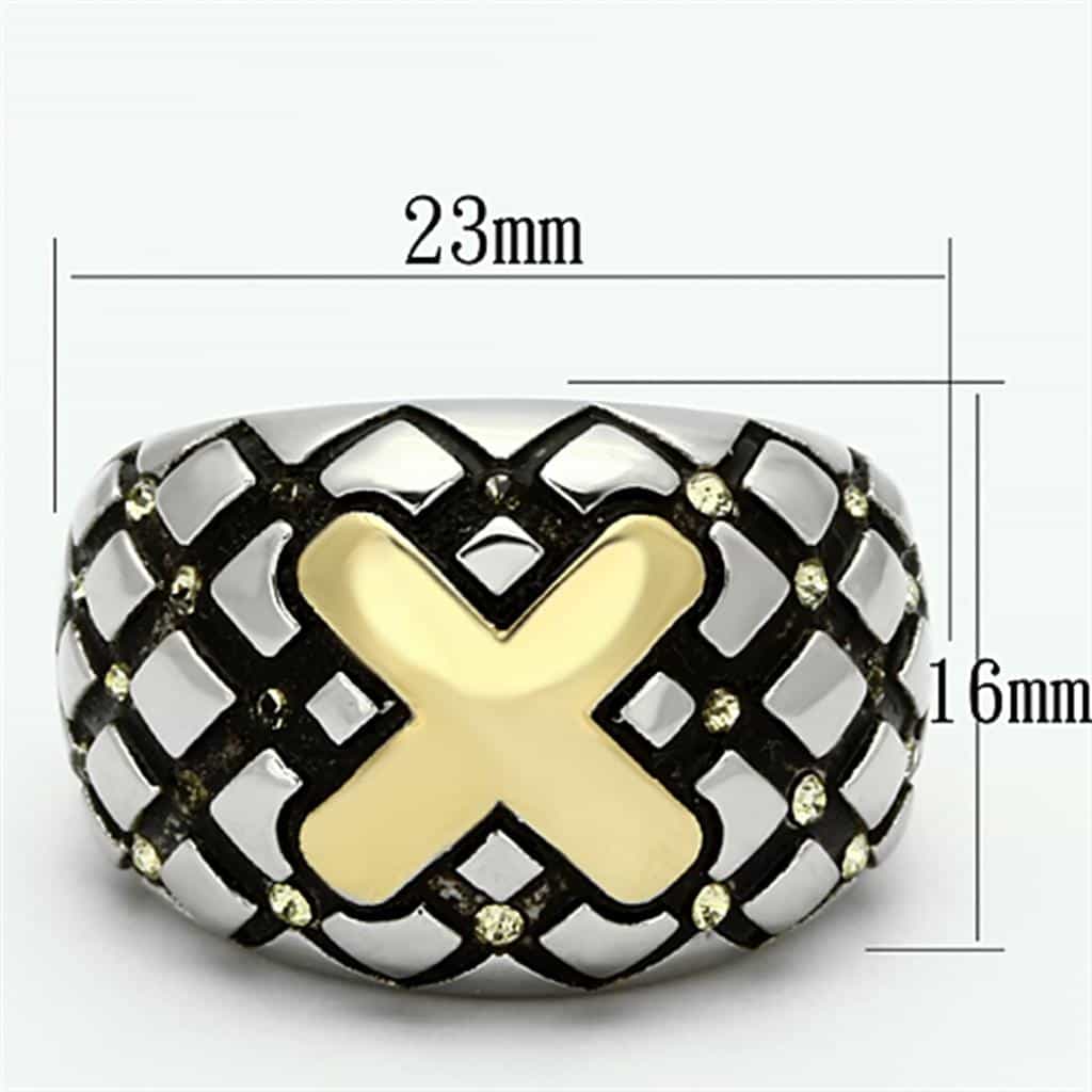 Stainless Steel Gold Cross Black Lattice Dome Ring view 6