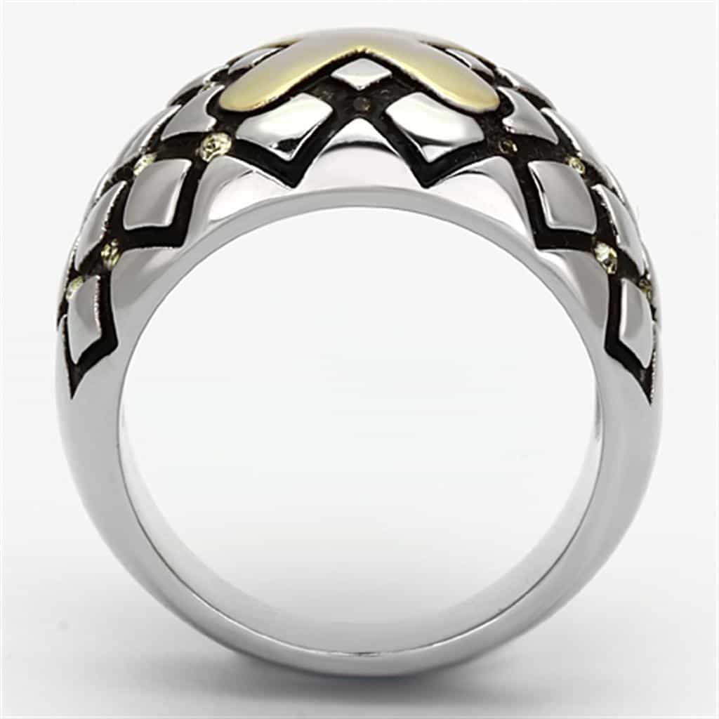 Stainless Steel Gold Cross Black Lattice Dome Ring view 3