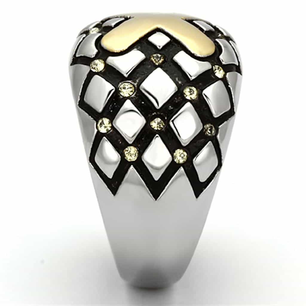 Stainless Steel Gold Cross Black Lattice Dome Ring view 8